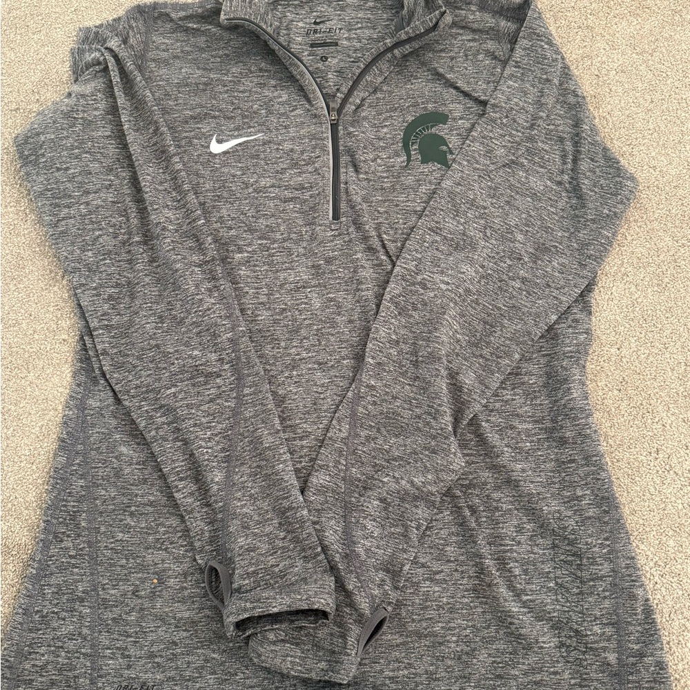 Nike Heather Gray Quarter-Zip sweat shirt.